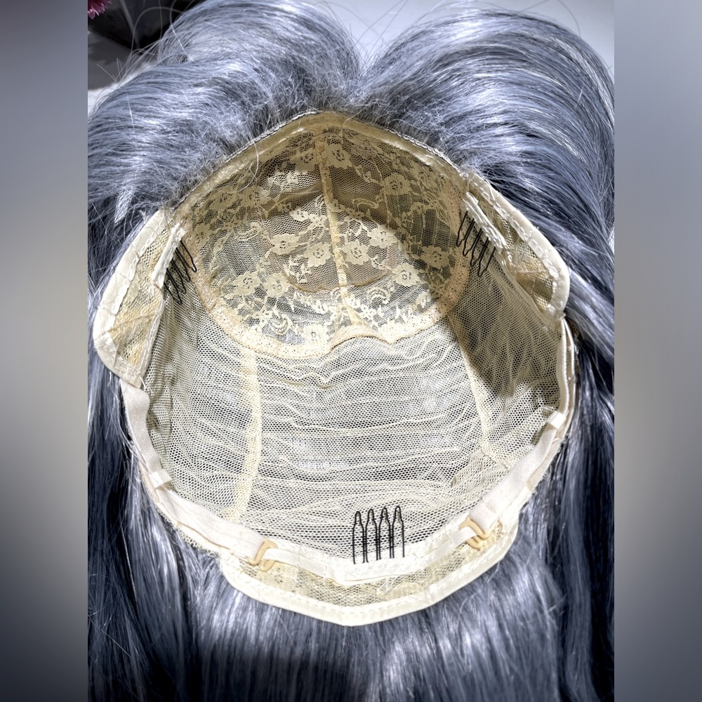 HAIR, 25” Long Layers, Wavy, Swoop Bangs, center part, Silver/Black/Gray - Picture 8 of 10